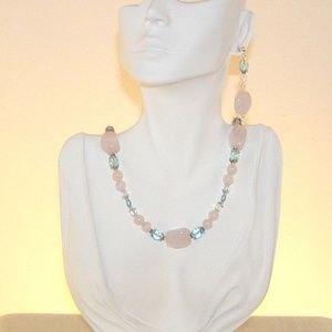 Quartz & Turquoise Crystal Sterling Necklace Set